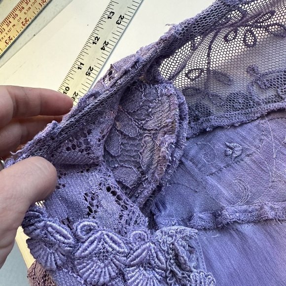 Vintage Womens Purple Lavender Long Sleeve Button Up Shirt Top Medium Lace - Picture 12 of 13